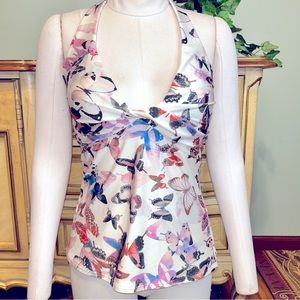 DKNY Butterfly Pleated Twist Knot Halter Bathing Suit Swim Tankini Top NEW NWOT